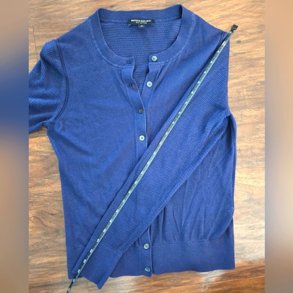 Banana Republic Small Navy Blue Silk Cotton Blend Button Up Cardigan - Picture 10 of 12